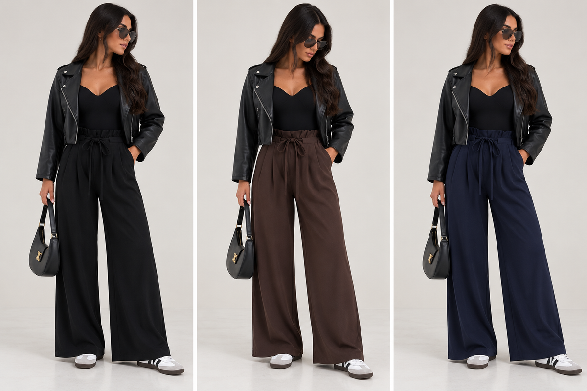 High-Waisted Tie-Waist Wide Leg Pants