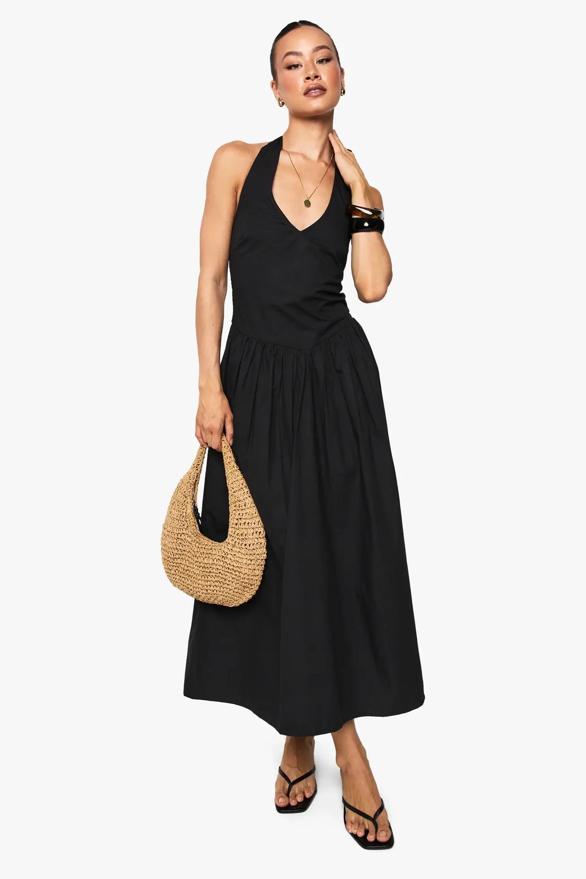 Poplin Halter Midi Dress