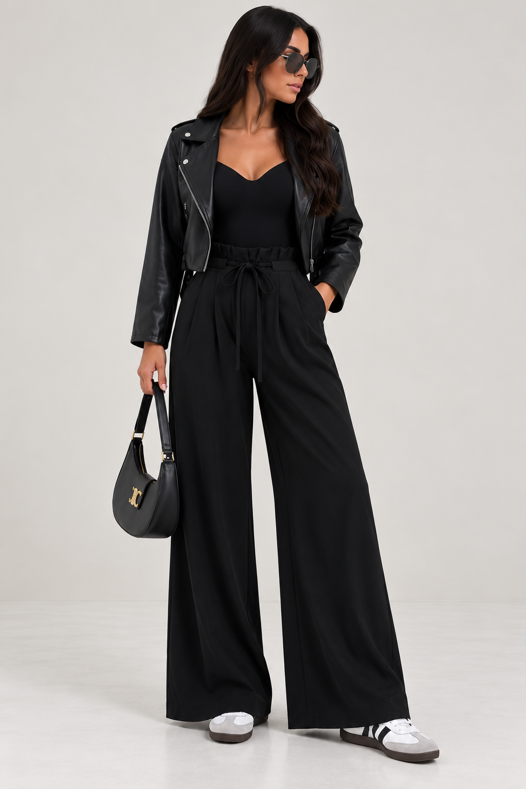 High-Waisted Tie-Waist Wide Leg Pants