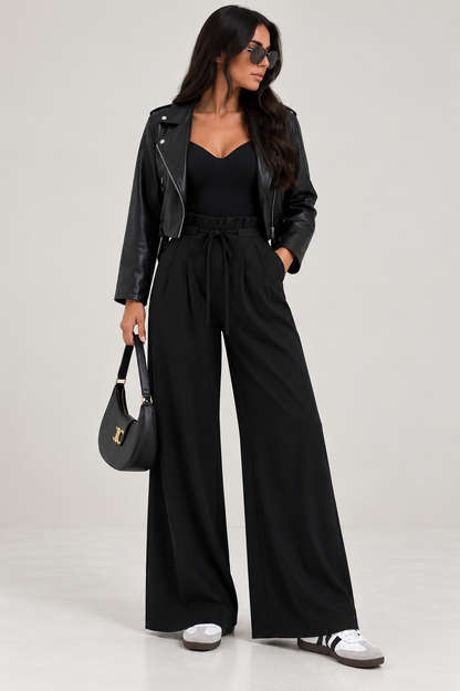 High-Waisted Tie-Waist Wide Leg Pants