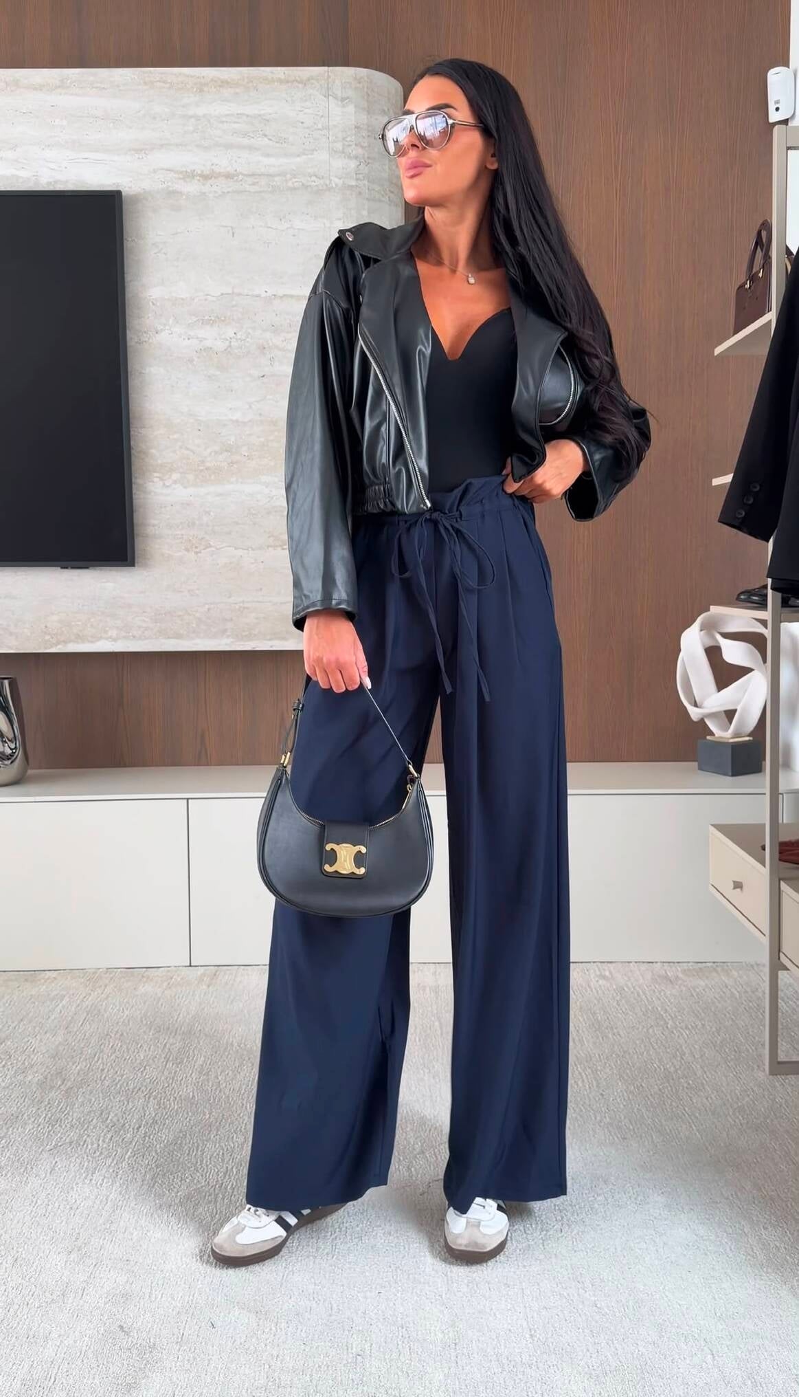 High-Waisted Tie-Waist Wide Leg Pants