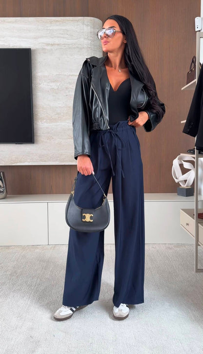 High-Waisted Tie-Waist Wide Leg Pants