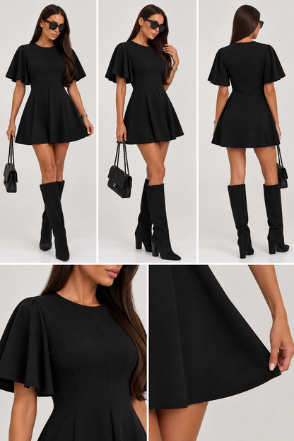 Fit & Flare Mini Dress with Flutter Sleeves