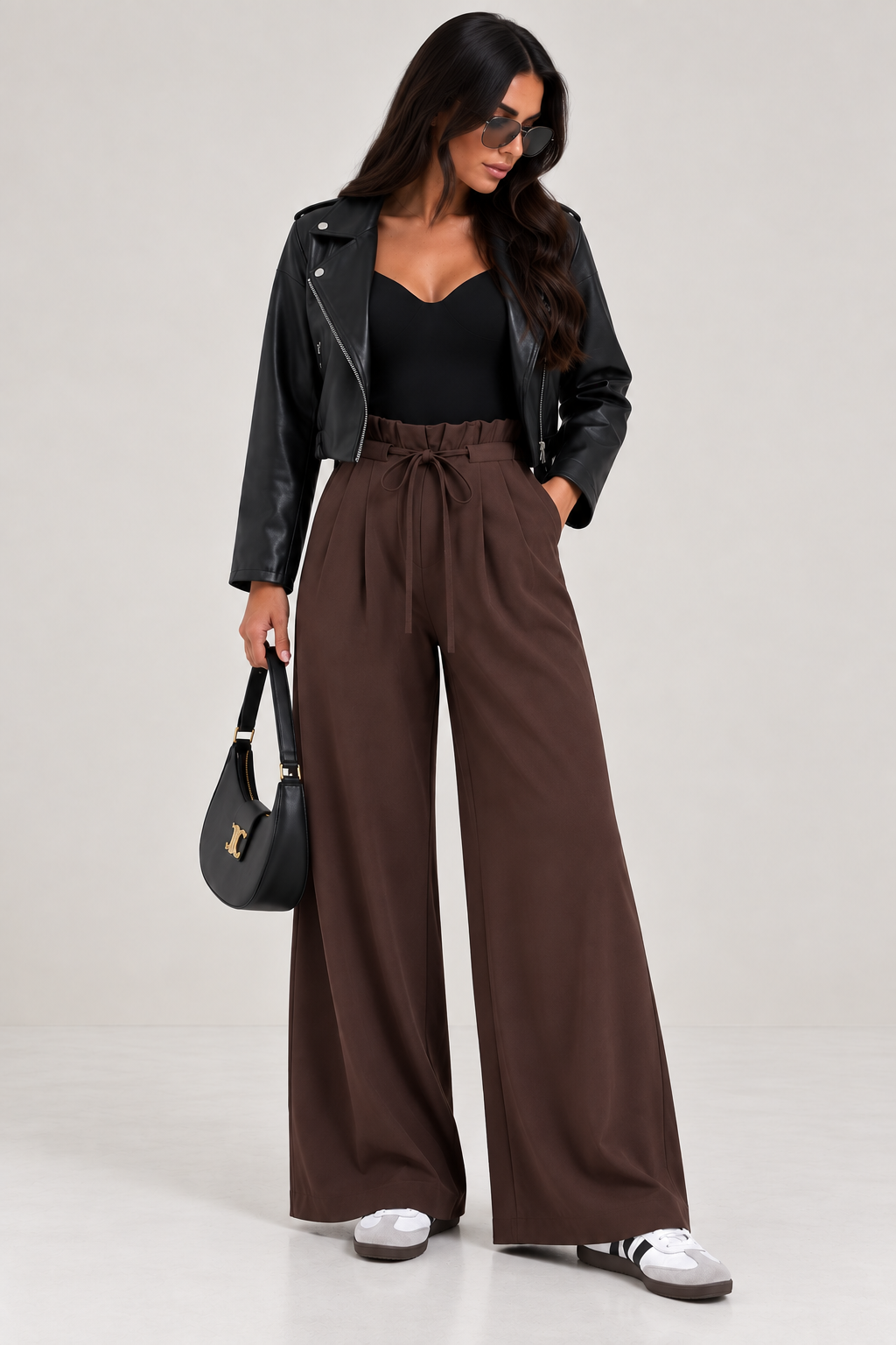 High-Waisted Tie-Waist Wide Leg Pants