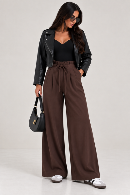 High-Waisted Tie-Waist Wide Leg Pants