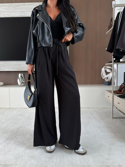 High-Waisted Tie-Waist Wide Leg Pants