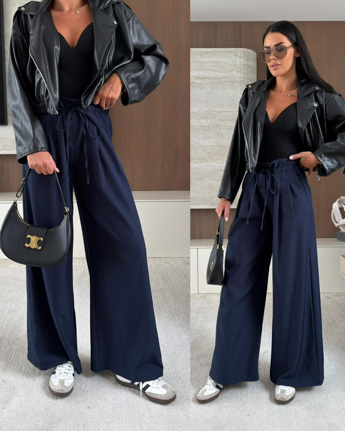 High-Waisted Tie-Waist Wide Leg Pants