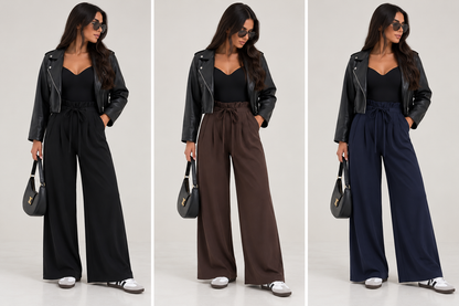 High-Waisted Tie-Waist Wide Leg Pants