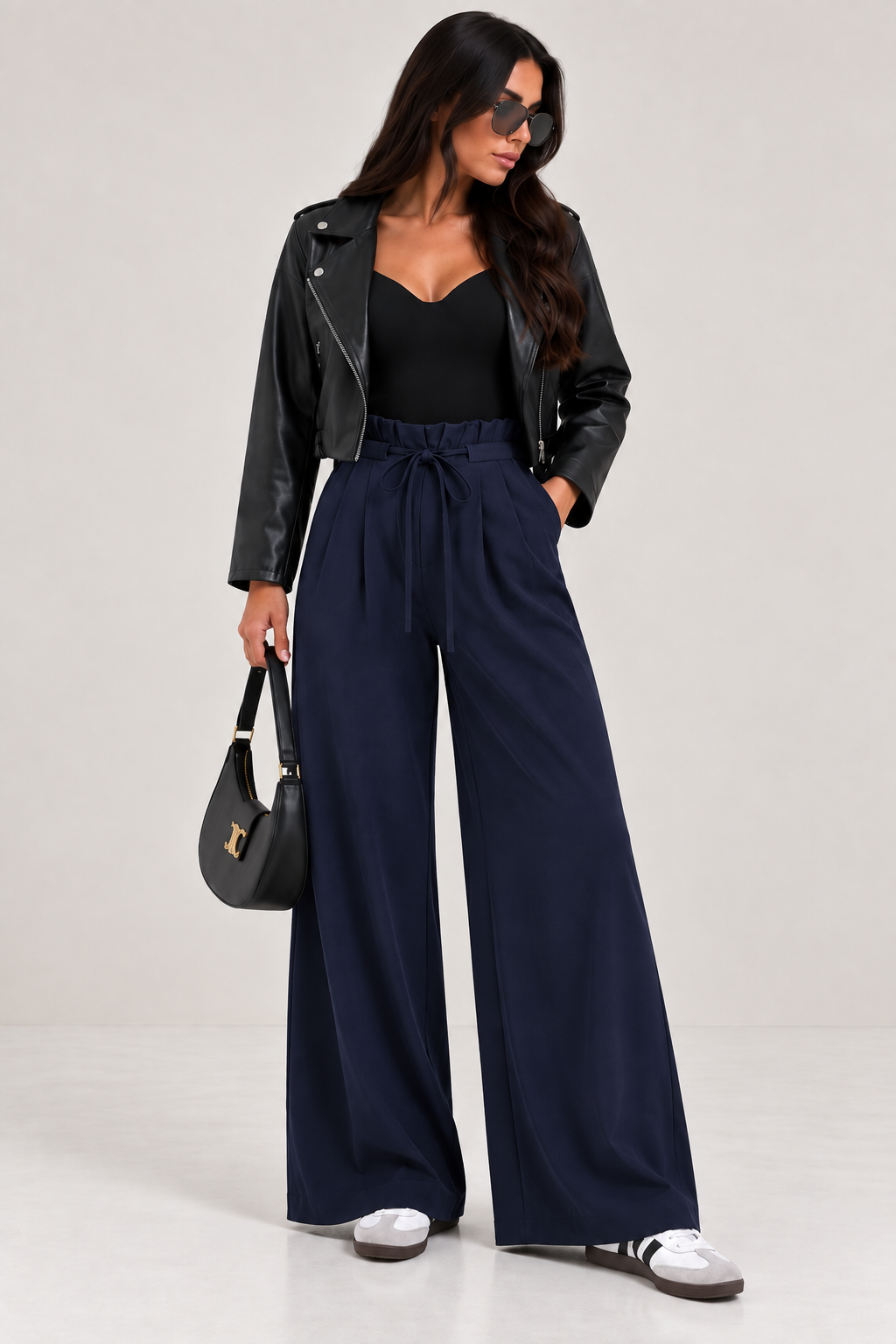 High-Waisted Tie-Waist Wide Leg Pants