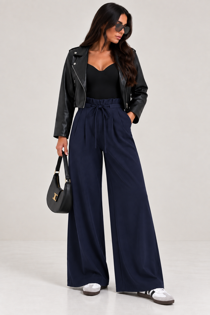High-Waisted Tie-Waist Wide Leg Pants