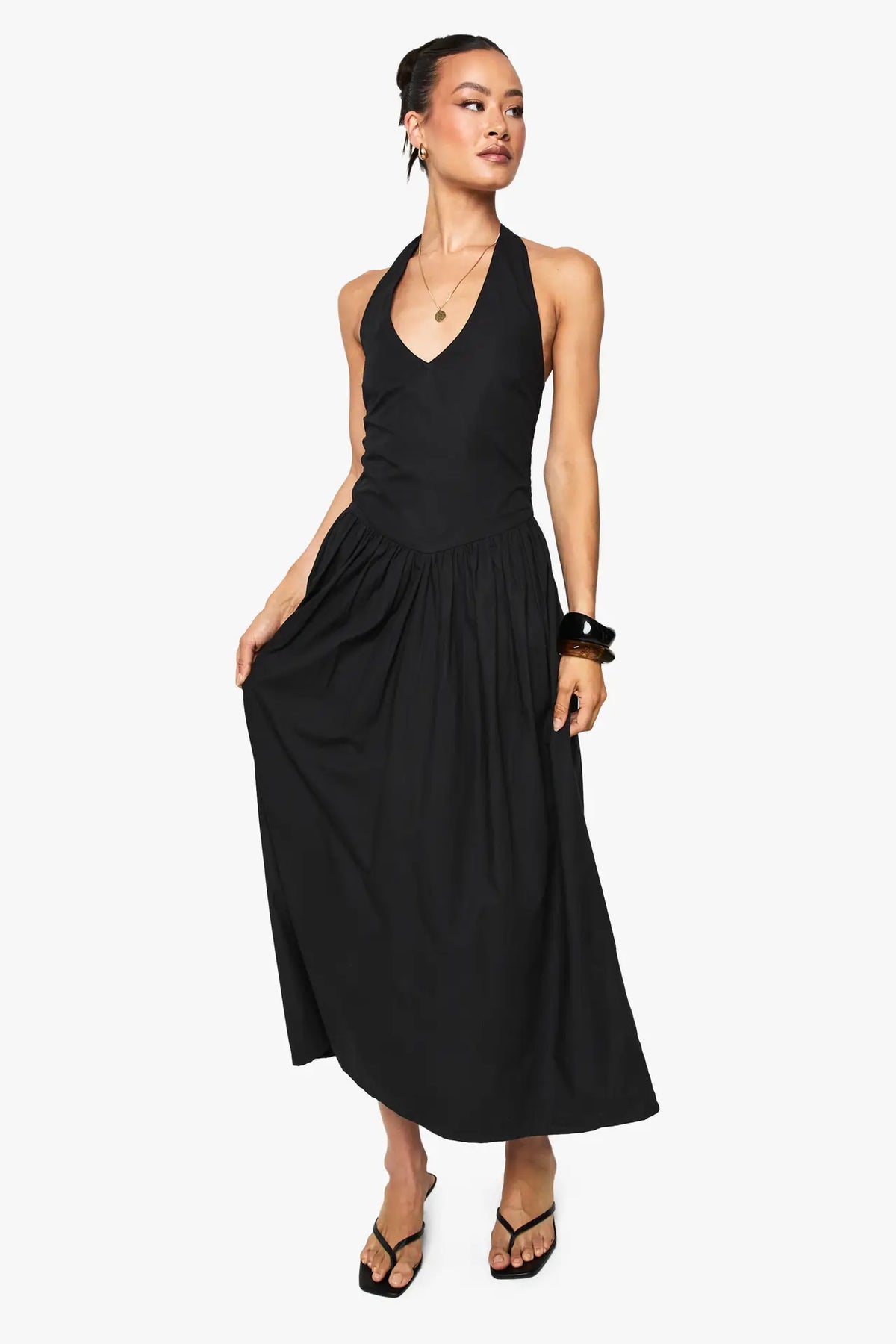 Poplin Halter Midi Dress