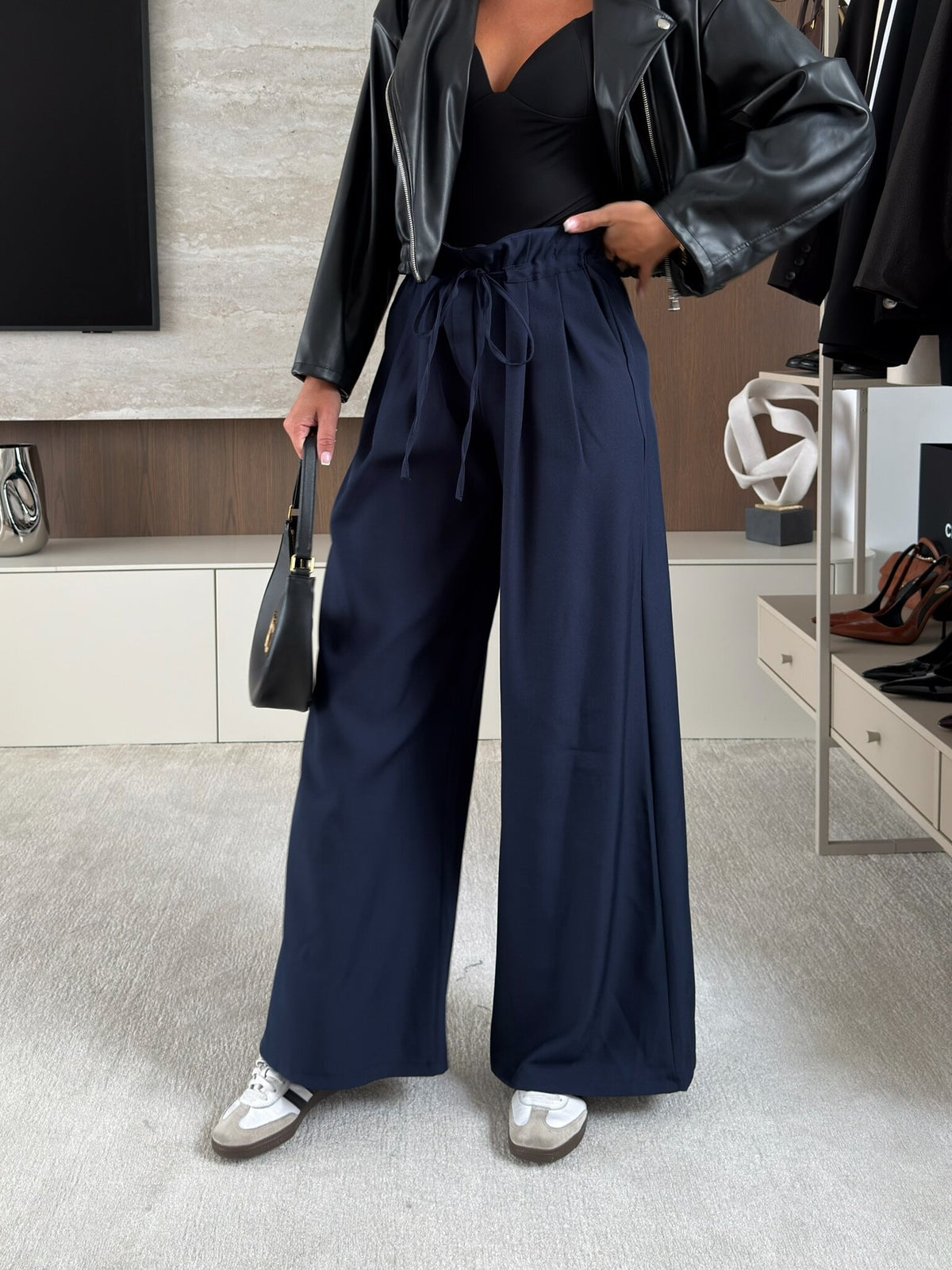 High-Waisted Tie-Waist Wide Leg Pants