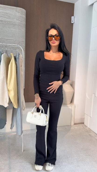 Ribbed Flare Pants/Ribbed Long Sleeve