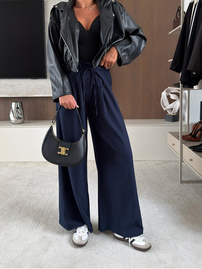 High-Waisted Tie-Waist Wide Leg Pants