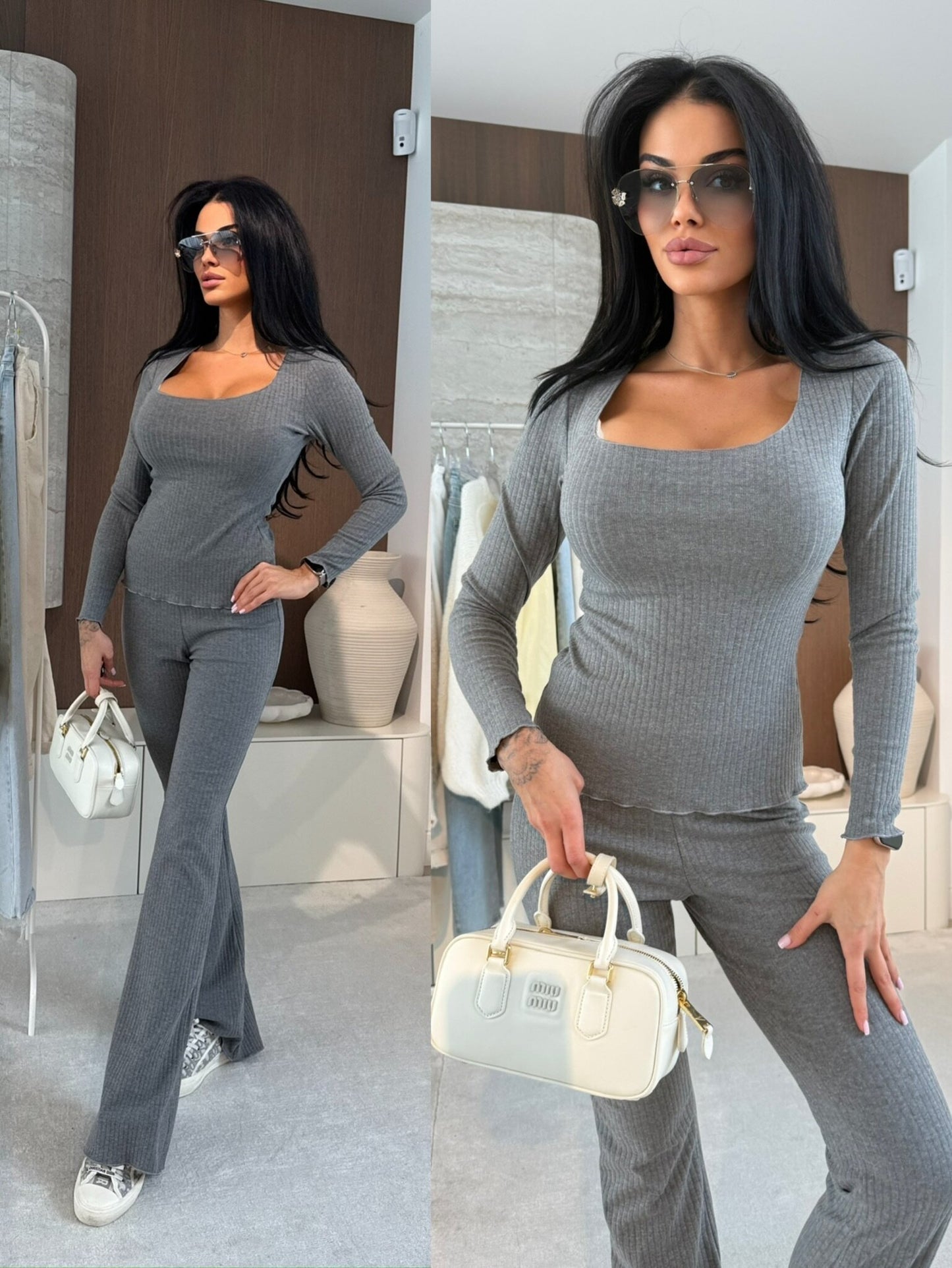 Ribbed Flare Pants/Ribbed Long Sleeve