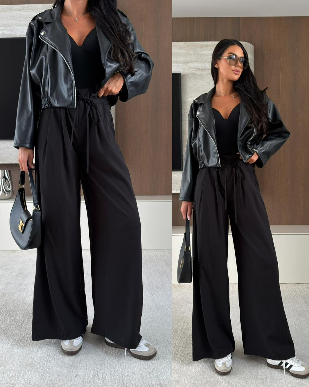 High-Waisted Tie-Waist Wide Leg Pants