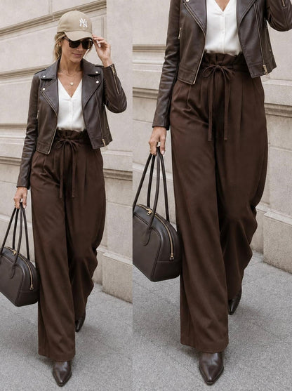 High-Waisted Tie-Waist Wide Leg Pants