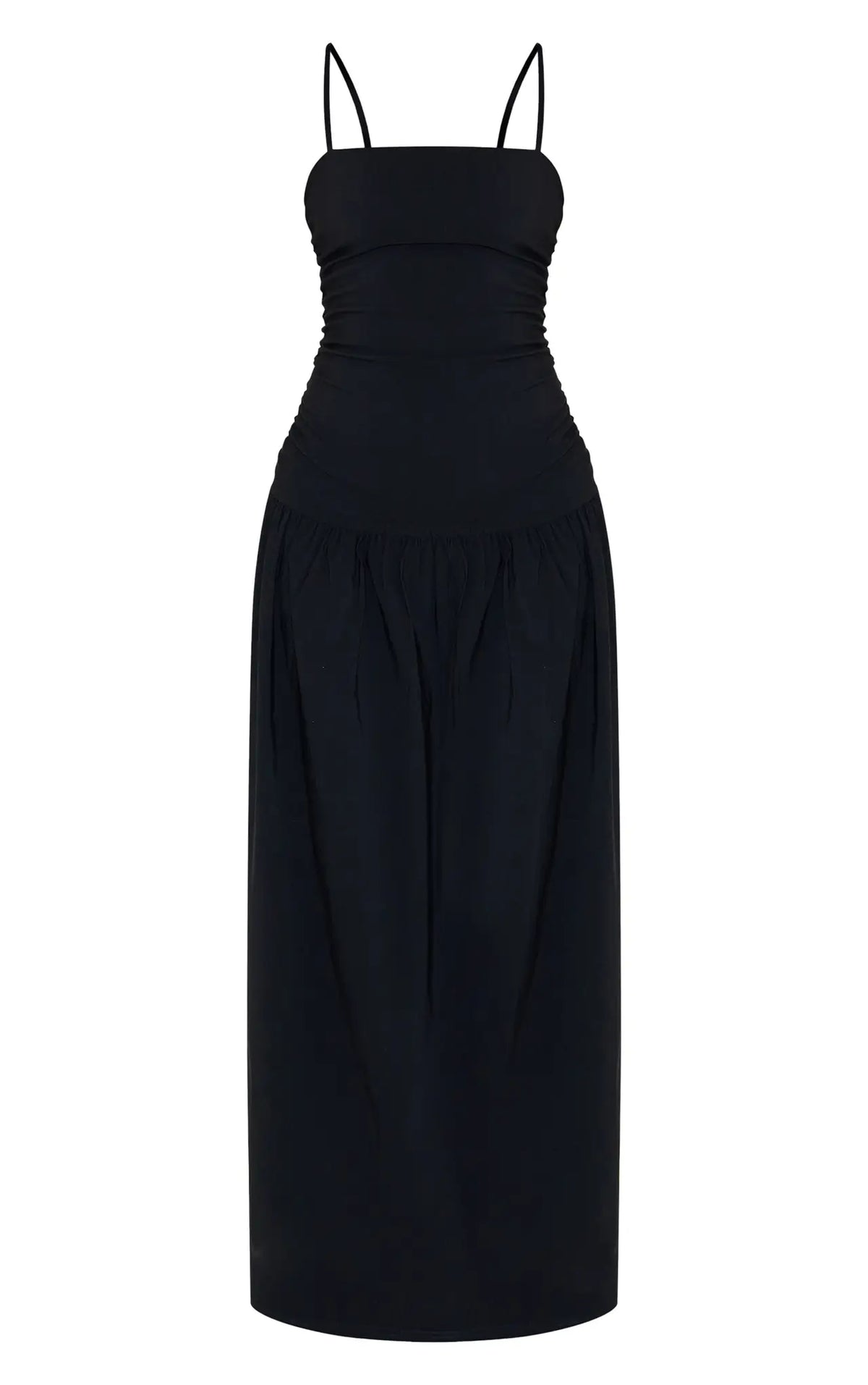 Black stretch strappy ruched maxi dress