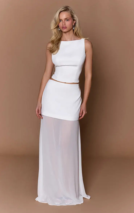 Woven Hem Detail Chiffon Skirt Co-Ord